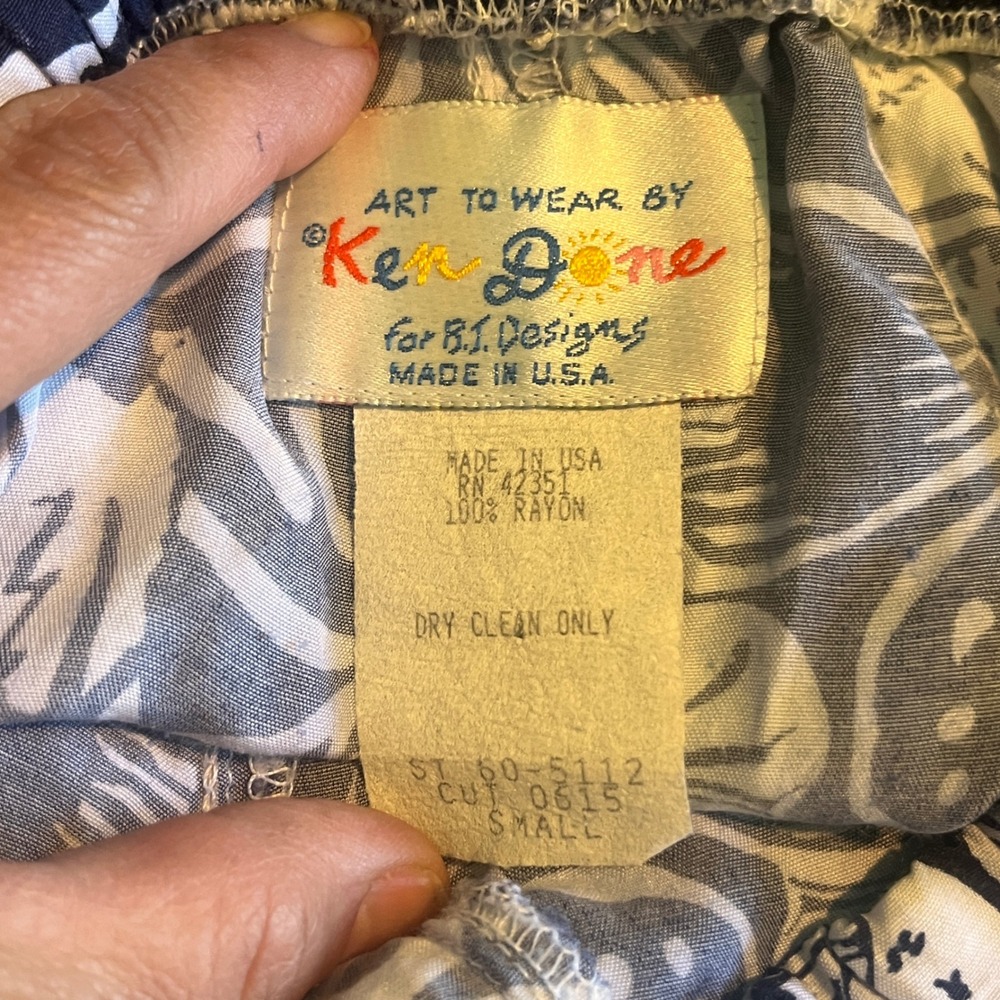 Ken Done Art To Wear Vintage 2 Piece Set Floral Chevron Rayon Pants Top Small - Picture 3 of 16